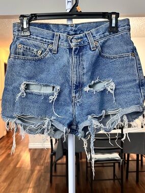 Levi's Distressed Light Blue Denim High-Rise Jean Shorts